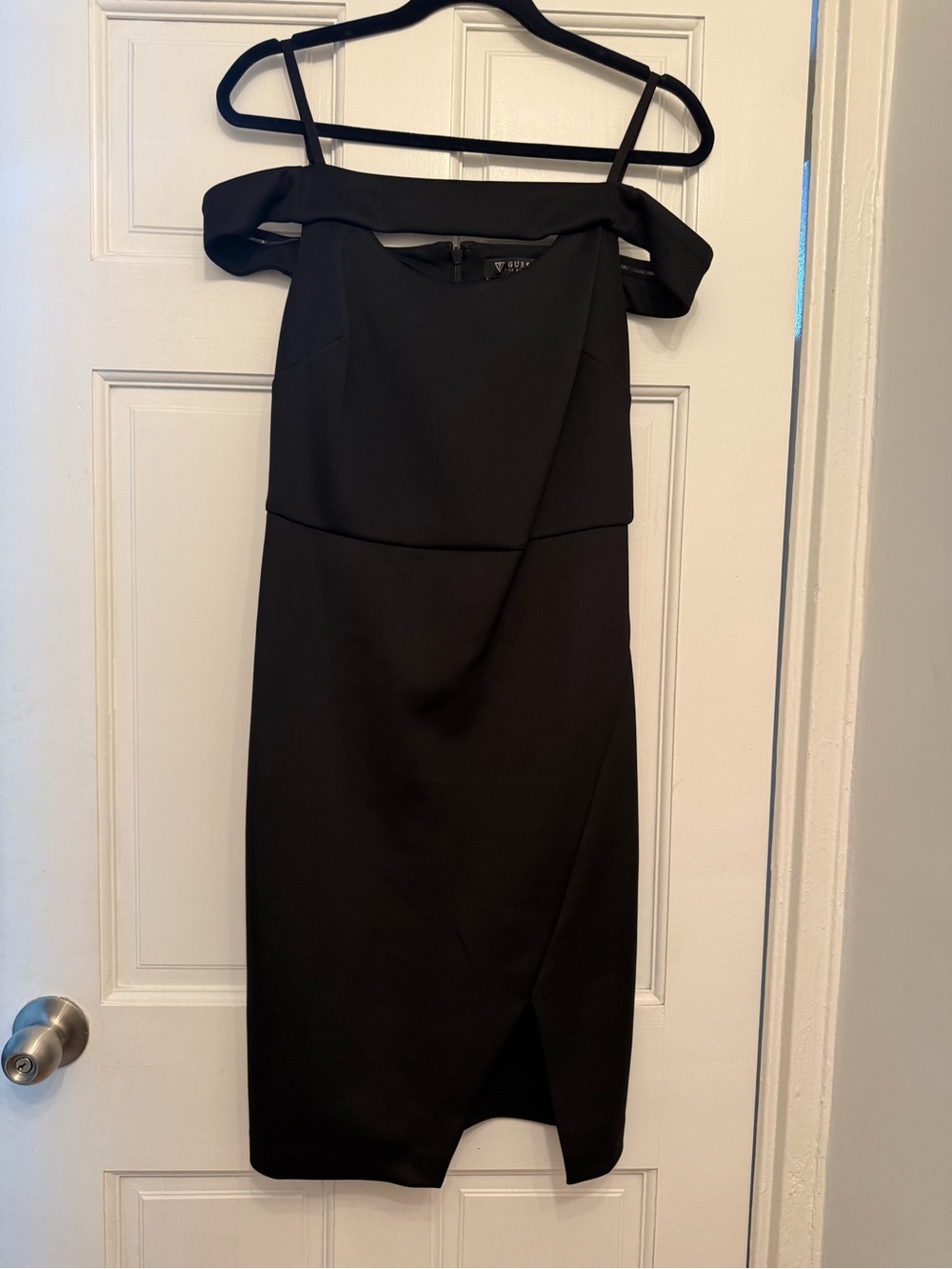 Guess Black Off-Shoulder Midi Dress with Spaghetti Straps